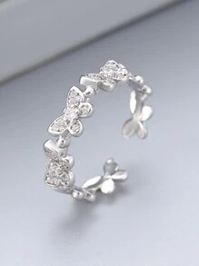 1pc Simple & Versatile Copper Butterfly Joint Ring Embedded With Rhinestone & Cubic Zirconia For Women's Daily Wear