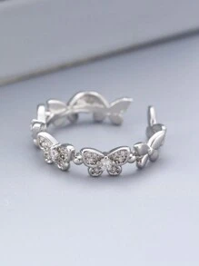 1pc Simple & Versatile Copper Butterfly Joint Ring Embedded With Rhinestone & Cubic Zirconia For Women's Daily Wear