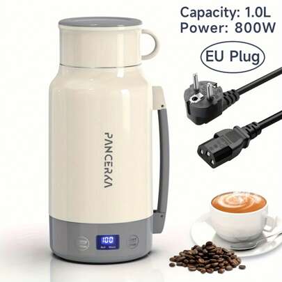  PANCERKA Reseelektrisk vattenkokare för te och kaffe, bärbar liten mini-kaffekokare, 1,0 l bärbar vattenkokare - 800 W hög effekt, personlig varmvattenberedare i 304 rostfritt stål, smart temperaturkontroll, lätt att rengöra, perfekt för resor och hemmabruk