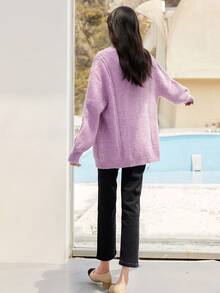 Áo khoác cardigan dệt kim đơn hàng khuy đơn giản, rộng rãi, cổ chữ V màu tím hồng của VICTORIA&VERA mùa thu mới của VICTORIA&VERA - Hồng - Xem 8