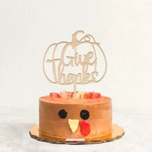 Happy Thanksgiving Cake Topper In Wood Thanksgiving Party Pumpkin Cake Decoration - Wood - View 3