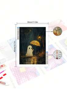 5D DIY 钻石画马赛克 - 可爱幽灵、钻石艺术套件、马赛克家居装饰墙面装饰 - 黑色 - 查看 2