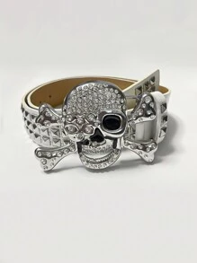 1条骷髅头中性男士腰带，闪亮水钻时尚腰带，朋克风，铆钉腰带，适合搭配S码上衣、夹克或派对装饰等，万圣节秋季、秋冬季配饰，适合青少年、青年、男士，休闲、户外、运动、度假、毕业礼物、生日、日常穿着 - Color - 查看 11