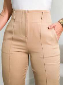 FASHION MO FEMININE - 3283 Tailored Pants, High Waist, With Side Pockets, Straight Leg, Elegant, Formal, Modern, Blogger, Vibrant Colors National Shipping New Collection - Beige - View 4