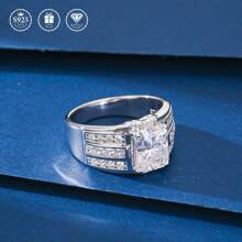 1pc S925 Sterling Silver 3.5 Carat 7*9mm Princess Cut Moissanite Men's Ring, VVSD Color, 0.3 Oz Luxury Brilliant Jewelry, Suitable For Weddings, Parties, Gifts For Friends And Family - Silver - View 3