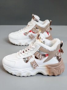 Zapatillas deportivas de mujer con suela alta y bloques de colores, forradas térmicamente, zapatos planos casuales para el invierno