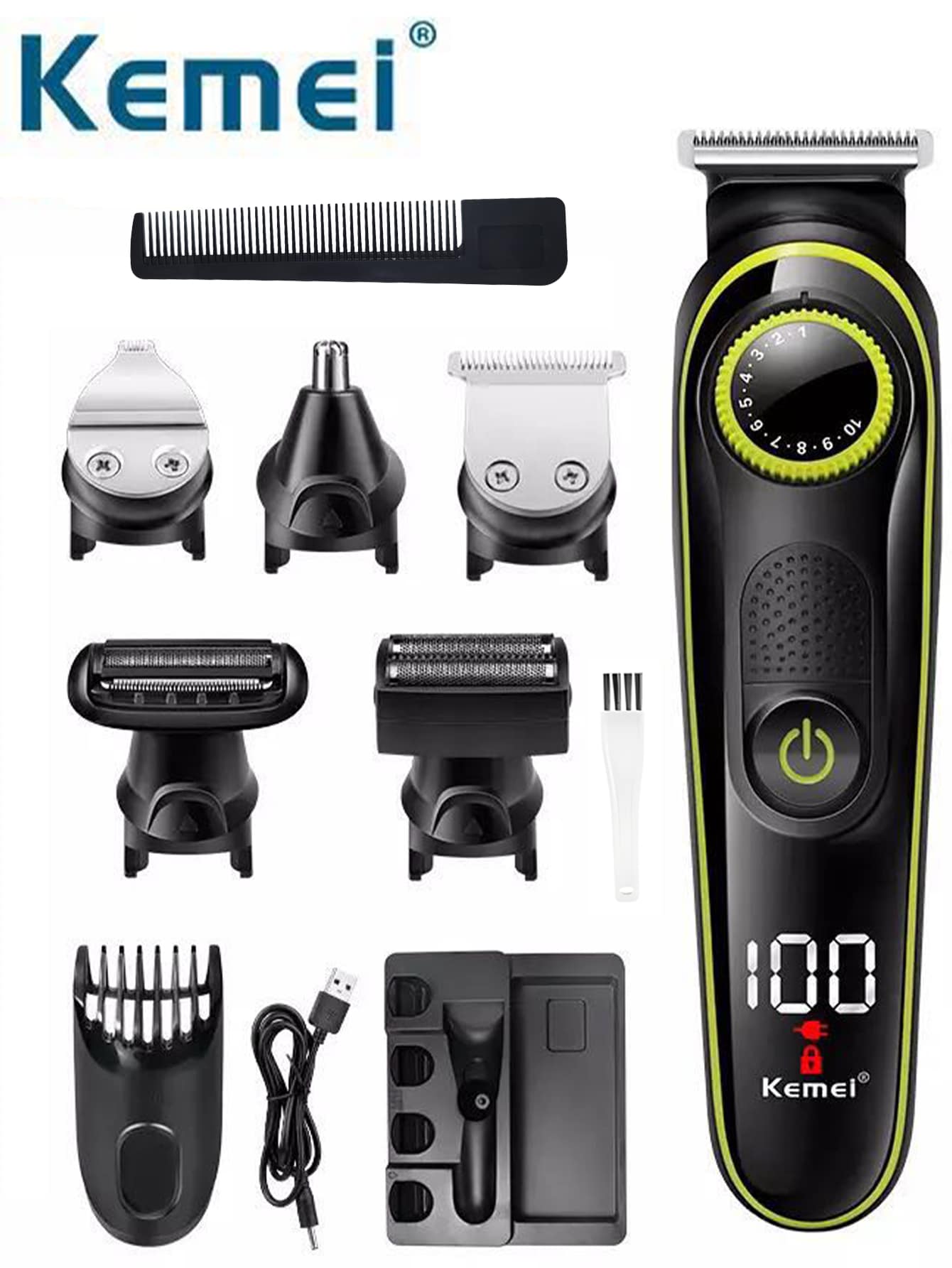Kemei KM-696 Professional High-Quality Five In One Multifunctional Professional Electric USB Charging Men's Electric Convenient Hair Clipper - Black - View 1