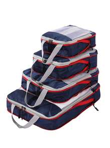 Travel Storage Bag With Large Capacity, Waterproof And Compressible Sorting Pouch With Double-Layer And Double-Zipper Design Travel Compression Bag Compression Storage Bag For Luggage Nylon Material Mesh Visualization Diamond Grid For Men And Women Travel Essentials Back To School Supplies - Navy Blue - View 2