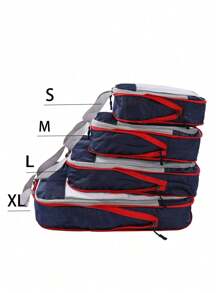 Travel Storage Bag With Large Capacity, Waterproof And Compressible Sorting Pouch With Double-Layer And Double-Zipper Design Travel Compression Bag Compression Storage Bag For Luggage Nylon Material Mesh Visualization Diamond Grid For Men And Women Travel Essentials Back To School Supplies - Navy Blue - View 5