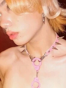 1 chiếc vòng cổ choker đính đinh tán màu hồng cổ điển gợi cảm phụ kiện mặt dây chuyền vòng cổ trang sức punk goth cô gái harajuku - Màu tím hoa cà - Xem 2