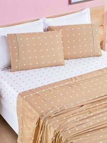 King/Queen/Double/Single 4-Piece Sheet Set Petit Polka Dot Percale 200 Thread Count Pillowcase With Drawstring Detail - Khaki - View 1