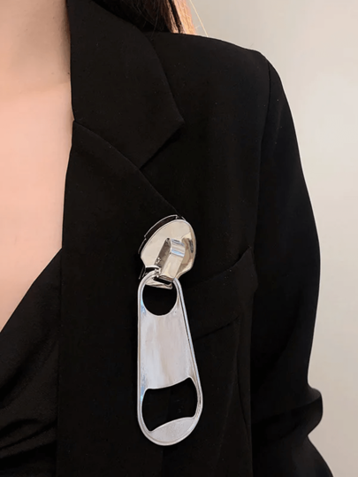 1 Set European & American Style Zinc Alloy Suit Accessories Zipper Brooch, Couple Wedding Party Travel Accessories 2025