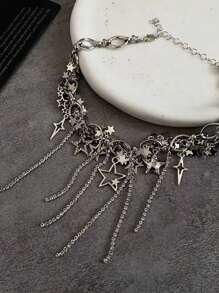 1 chiếc vòng cổ tua rua thời trang với đá Cubic Zirconia, vòng cổ thiết kế sang trọng cho bữa tiệc - Bạc - Xem 5