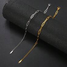 1pc Punk Paperclip Chain Link Bracelets Female Gold Color Stainless Steel Adjustable Hand Chains For Women Jewelry Gift - Chain - View 8
