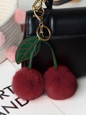1pc Adorable Cherry Keychain Fluffy Plush Cute Cherry Backpack Charm Fashion Elegance Decoration Keychain Bag Pendant Ornaments With Metal Hanging Clasp Small And Lightweight Easy To Carry Around Easy To Hang Can Be Easily Hung On Car Keys Handbags Backpacks Wallets And Other Items Perfect For Any Occasion