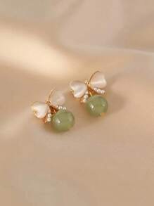 1pair Bowknot & Cat's Eye Stone Stud Earrings Sweet & Chic Resin Pendant Ear Jewelry Elegant Halloween Valentine's Day