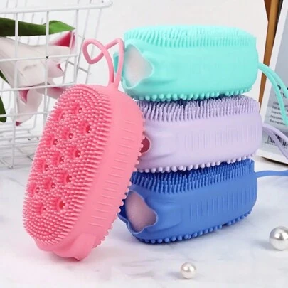 Double-Sided Exfoliating Silicone Bath Brush-Mild Skin Cleansing Massage-Gentle Rejuvenation For Glowing Skin-Bathroom Essential,Bag,Organizer,Storage,Hair Clips