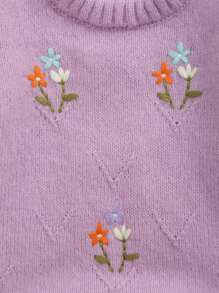 1pc Infant Girls' Embroidered Long Sleeve Knit Jumpsuit - Mauve Purple - View 6