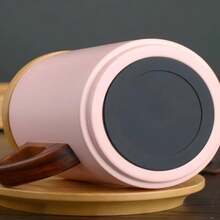 Ceramic Coffee Mug With Wooden Base Dustproof Cover Household Office Solid Color 280ML - 淺粉色 - 查看 5