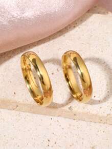 2 件/套 简约不锈钢 18k 镀金情侣戒指 情侣戒指 求婚戒指 新娘和新郎结婚戒指 带粉色皇冠戒指盒 4mm 内外圆形金戒指 适合男女情侣日常婚礼佩戴 - 金色 - 查看 21