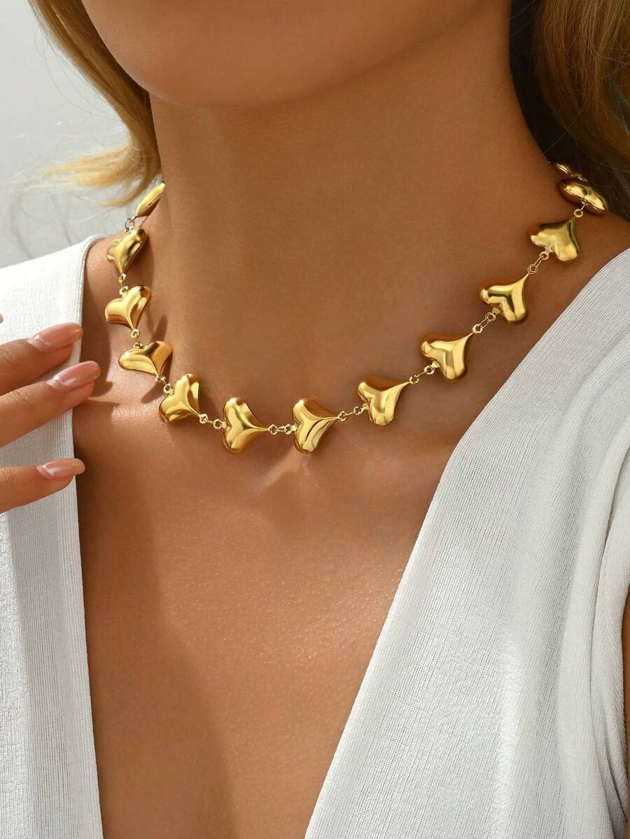 LIEBEIRIS 1pc 18k Gold Plated Hollow Heart-Shaped Necklace For Daily Wear