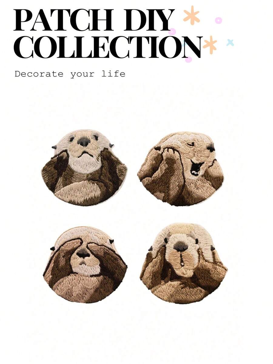 1 Piece Embroidery Fabric Cute Otter Self-Adhesive No-Sew Patch Stickers Clothing Decoration Summer, School