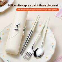 1 件便携式刀叉勺餐具套装，不锈钢餐具套装，便携式露营可重复使用餐具套装，包括带盒的叉勺筷子，适合野餐露营家庭旅行工作户外，节日礼物学校用品，圣诞礼物 - 多色 - 查看 16
