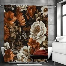 Vintage FloralFall Autumn Patterned Waterproof Shower Curtain With Hook Set, Machine Washable. Water-Resistant Polyester Arts Themed Decor, Woven Weave -Includes12 Hooks Home Bathroom Decor Fall Decor Bathroom Accessories Back To School - Multicolor - View 1