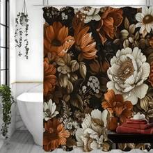 Vintage FloralFall Autumn Patterned Waterproof Shower Curtain With Hook Set, Machine Washable. Water-Resistant Polyester Arts Themed Decor, Woven Weave -Includes12 Hooks Home Bathroom Decor Fall Decor Bathroom Accessories Back To School - Multicolor - View 3