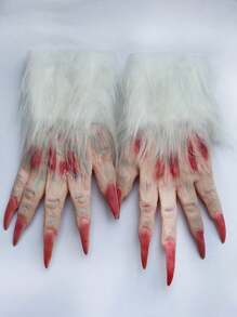 1pc Perfect For Christmas, Christmas Eve, Easter Party Decorations, COS Creepy Smile White Eye Demon Mask, Horror Clown Mask Headpiece, Resurrection Clown Latex Mask, Halloween Christmas Costume Gloves Bionic Animal Paw Gloves, Party Cosplay Wolf Claw Gloves, Animal Wolf Head Mask Set, Halloween Horror Clown Mask Returning Soul Clown Latex Mask Costume - Multicolor - View 5