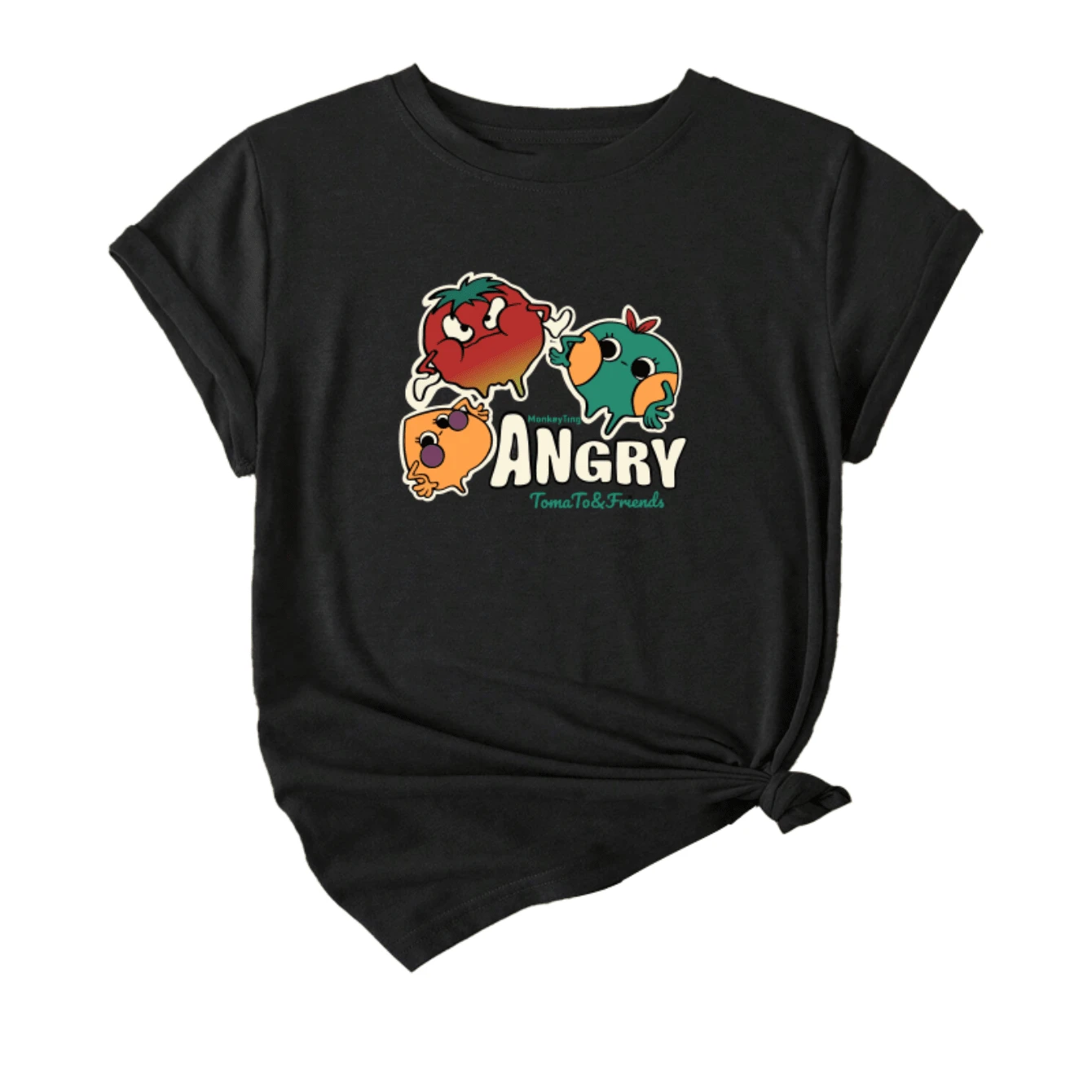 Women's Cotton T-Shirt Printed Casual Short Sleeve Angry Vegetables Funny - màu đen - Xem 1