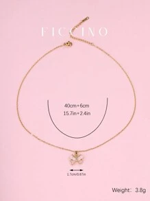 FICCINO 少女粉色蝴蝶结方晶锆石吊坠项链，配有可调节镀金钛钢 O 型链，是送给女孩和朋友的甜蜜珠宝礼物，情人节、妈妈、母亲、母亲节、礼物