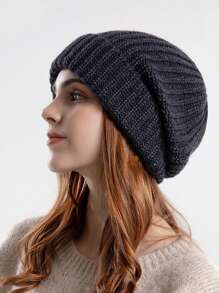 Dicke gestrickte Damenmütze, Lässig, eleganter vintage Streetwear Stil, Polyester, warm, winddicht, einfarbig, passend für Herbst und Winter, auch für Halloween