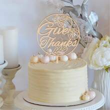 Happy Thanksgiving Cake Topper In Wood Thanksgiving Party Pumpkin Cake Decoration - Wood - View 5