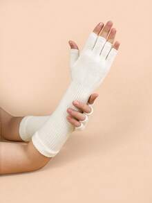 1pc Women's Solid Color Long Wrist Fingerless Gloves, Warm Writing Mittens With Elastic Cuff Halloween - Multicolor - View 4