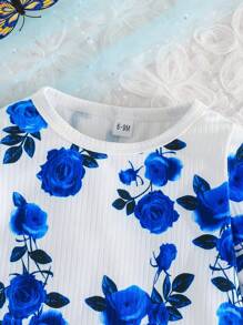 4件套春秋女童玫瑰印花长袖圆领T恤和玫瑰印花长裤套装 - 彩色 - 查看 9