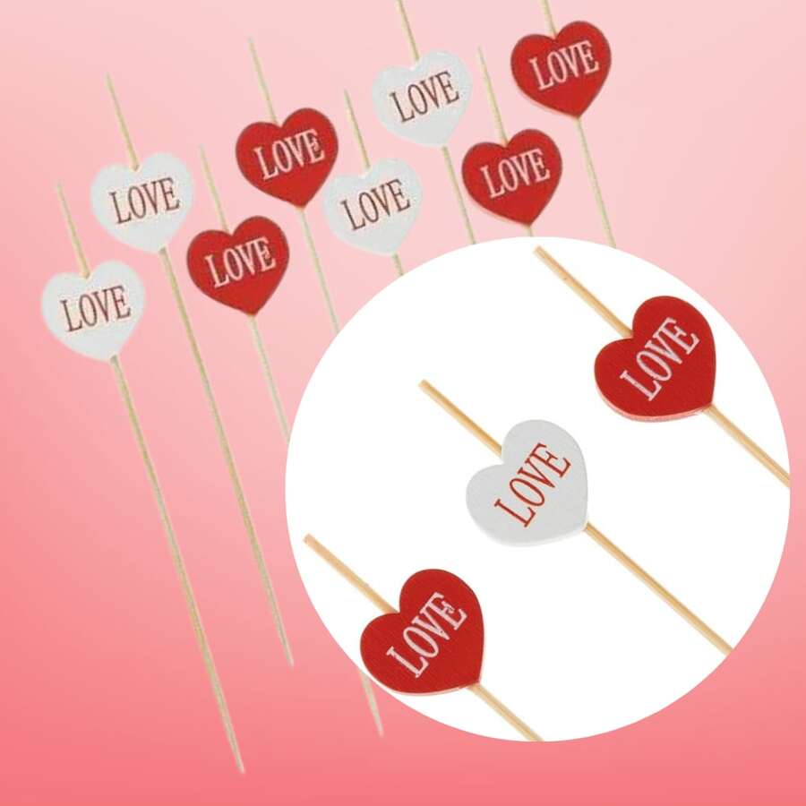 20 Bamboo Sticks Snack Heart Wood - CORAÇÃO LOVE - Xem 1