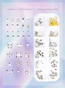 Set de gemas dentales - Kit de pegatinas para dientes de bricolaje autoadhesivas en caja, joyas para dientes de cristal de rinoceronte súper brillantes, calcomanías dentales extraíbles europeas y americanas, cristales decorativos de belleza dental, cristales asimétricos con forma de mariposa de fondo plano, accesorios brillantes y glamorosos de bricolaje para niñas, joyas dentales de cristal súper brillantes, suministros de cuidado oral con estilo personalizado de hip-hop con cristales incrustados, incluye herramientas y pegamento
