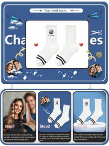 1 paire de chaussettes mi-tube hommes avec visage personnalisé, peut mettre n'importe quel visage sur les chaussettes, chaussettes personnalisées avec photos, paires d'images personnalisées intéressantes avec chaussettes de longueur moyenne à longue, convient pour la Saint-Valentin, les anniversaires, les cadeaux et autres occasions, personnalisé, amusant, riche et coloré, conception créative d'anime de bande dessinée, cadeaux de fête