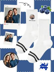 1 paire de chaussettes mi-tube hommes avec visage personnalisé, peut mettre n'importe quel visage sur les chaussettes, chaussettes personnalisées avec photos, paires d'images personnalisées intéressantes avec chaussettes de longueur moyenne à longue, convient pour la Saint-Valentin, les anniversaires, les cadeaux et autres occasions, personnalisé, amusant, riche et coloré, conception créative d'anime de bande dessinée, cadeaux de fête