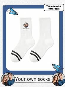 1 paire de chaussettes mi-tube hommes avec visage personnalisé, peut mettre n'importe quel visage sur les chaussettes, chaussettes personnalisées avec photos, paires d'images personnalisées intéressantes avec chaussettes de longueur moyenne à longue, convient pour la Saint-Valentin, les anniversaires, les cadeaux et autres occasions, personnalisé, amusant, riche et coloré, conception créative d'anime de bande dessinée, cadeaux de fête