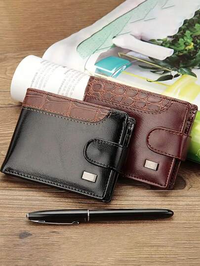 1 szt. Vintage męski portfel ze skóry PU, składany na dwa różne karty, z kieszenią na monety, zamykany na zatrzask, duża pojemność, wiele przegródek na karty, styl biznesowy casual, prezent urodzinowy, prezent na ukończenie szkoły, prezent na dzień ojca