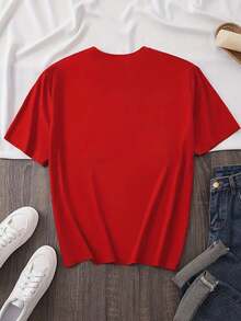 Plus Size Letter Print T-Shirt - Comfortable Crew Neck, Short Sleeve, Casual Daily Top With Relaxed Fit - Perfect For Women's Everyday Wear, Lounging, And Outdoor Activities - 紅色 - 查看 5