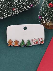 6 món/bộ phong cách mới Châu Âu & Mỹ Ông già Noel, Người tuyết, Chuông, Tất Bông tai gỗ theo chủ đề Giáng sinh Quà tặng Giáng sinh cho phụ nữ - Nhiều màu - Xem 2