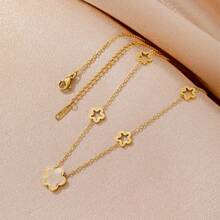 1入不銹鋼雙層疊疊樂五片花墜墜頸鍊時尚女士多件配飾禮物珠寶女孩 - 金色 - 查看 8