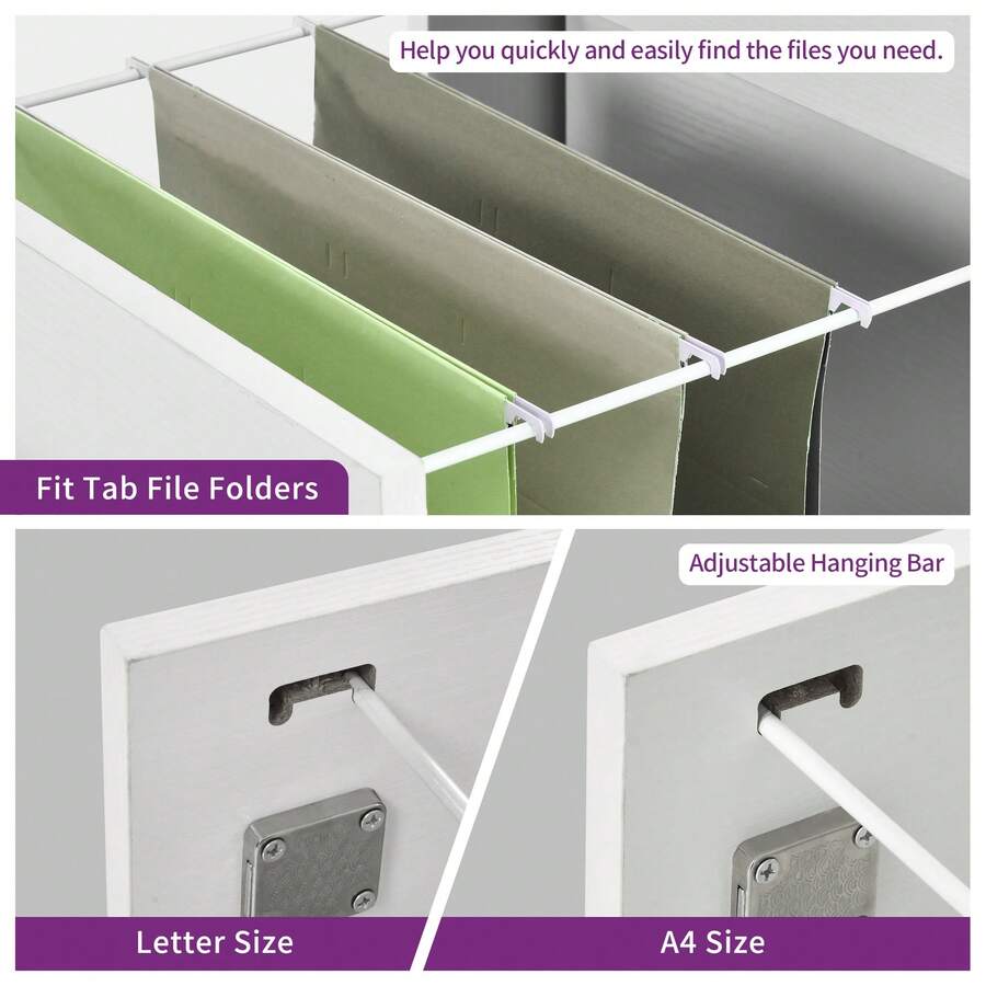 Wooden 4 Drawer Filing Lockable Home Office File Storage Letter