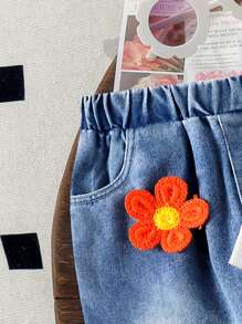 Set van 2 stuks babymeisjes, casual schattig bloemenpatroon, sweatshirt met lange mouwen + dunne spijkerbroek, lente en herfst