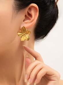 2 件/套大花耳环，18K 镀金不锈钢波西米亚风格女式耳钉 - 花 - 查看 4