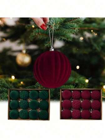 1 件多色植绒圣诞球，圣诞树植绒圣诞装饰品，丝绸圣诞吊坠装饰，耐用塑料球，适合节日装饰。以实际产品为准