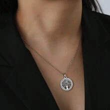 Hollow Tree Of Life Necklace, Clear Crystal Round Pendant Luxury Wedding Gift For Women